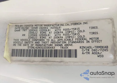 2002 Toyota Tacoma from USA, damaged, VIN 5TENL42N32Z036443